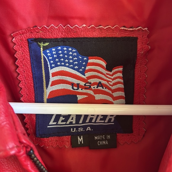 Vintage Red Genuine Leather Jacket U.S.A. LEATHER Like New Sz M - Picture 2 of 6